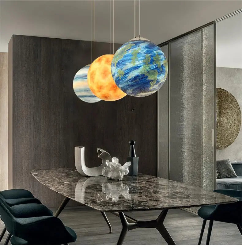 Milky Way Galaxy Planet Pendant Light Resin LED 8 Planets 3 Sizes
