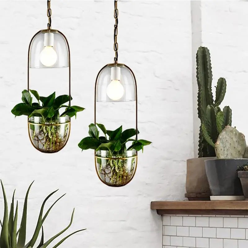 Pendant Light with Planter Iron Glass E27 IP44