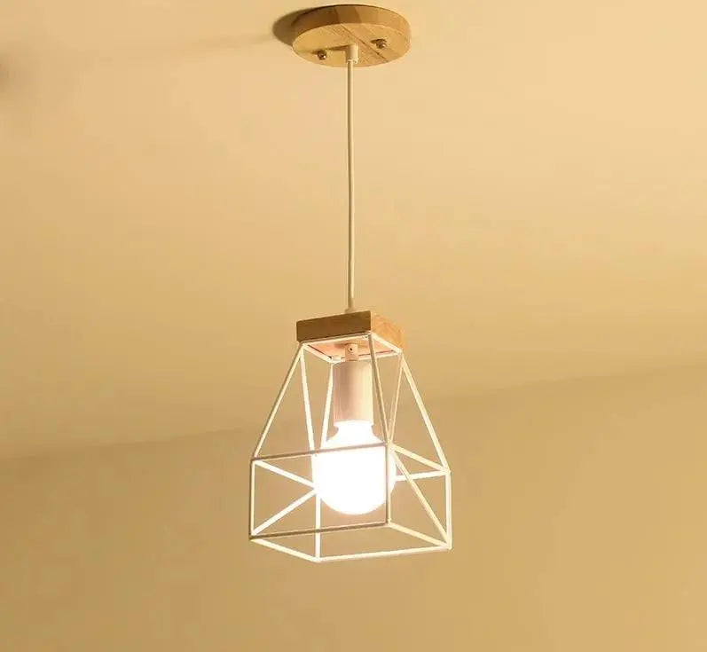 Vintage Cage Pendant Light Wood Iron E27 Small or Large