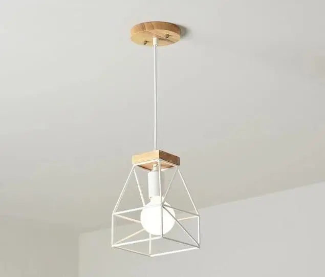 Vintage Cage Pendant Light Wood Iron E27 Small or Large