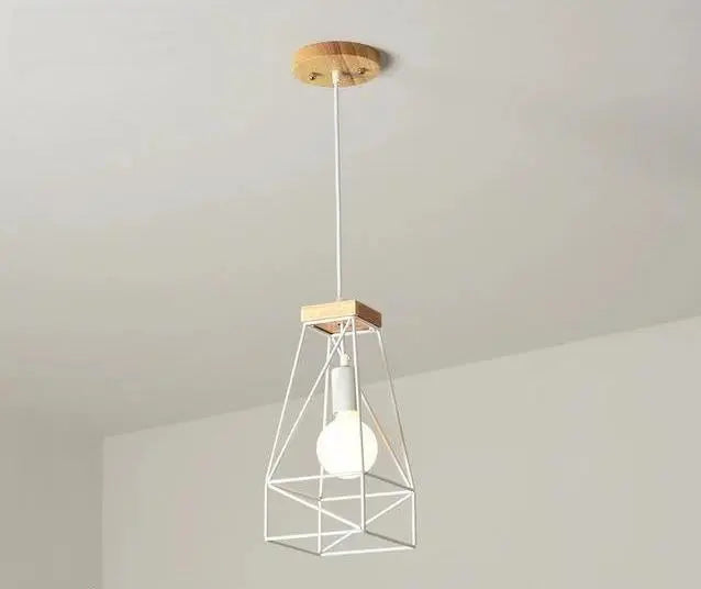 Vintage Cage Pendant Light Wood Iron E27 Small or Large