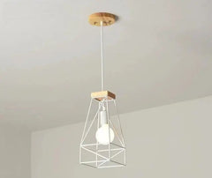 Vintage Cage Pendant Light Wood Iron E27 Small or Large
