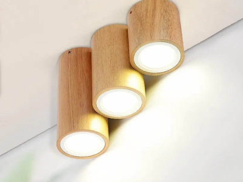 Nordic LED Ceiling Light Wood Glass Round Square S M L