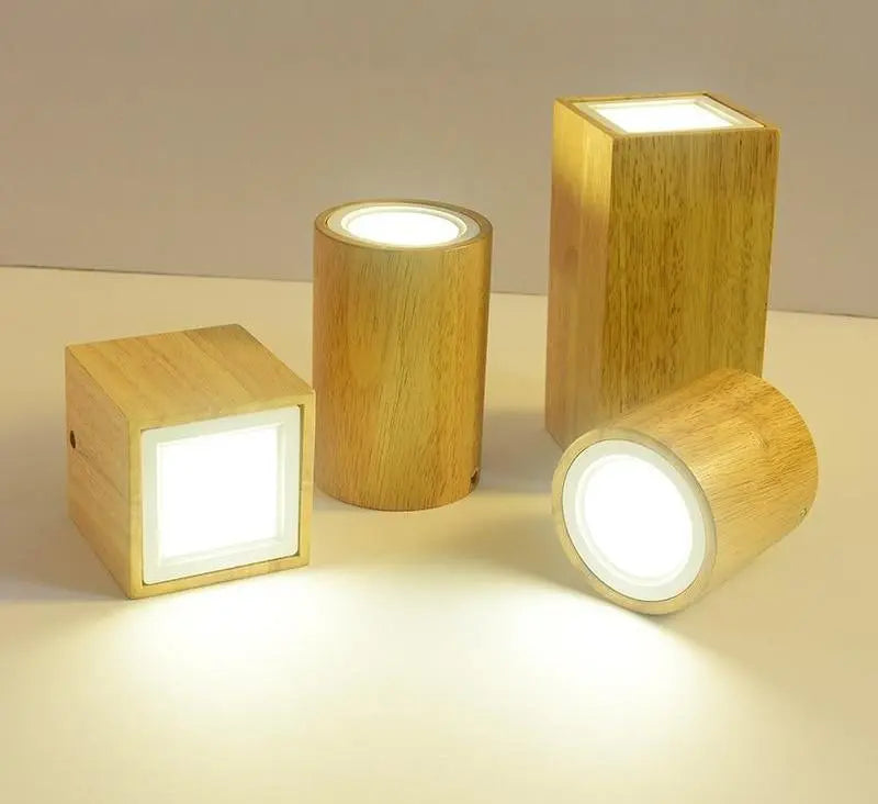 Nordic LED Ceiling Light Wood Glass Round Square S M L