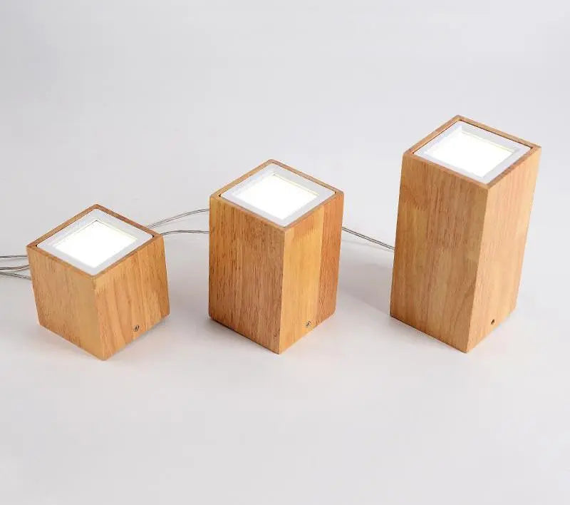 Nordic LED Ceiling Light Wood Glass Round Square S M L