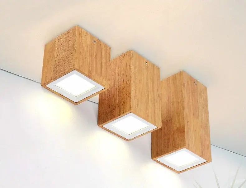Nordic LED Ceiling Light Wood Glass Round Square S M L