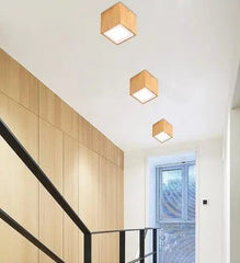 Nordic LED Ceiling Light Wood Glass Round Square S M L