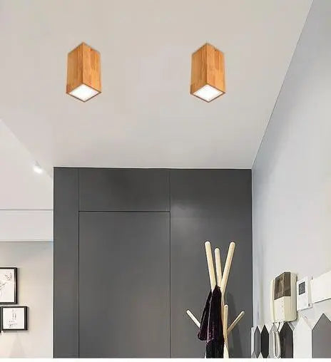 Nordic LED Ceiling Light Wood Glass Round Square S M L