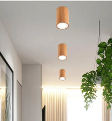 Nordic LED Ceiling Light Wood Glass Round Square S M L