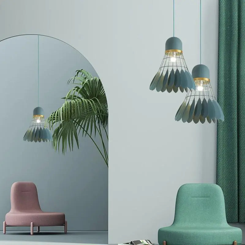 Nordic Art Deco Pendant Light Iron Wood E27 20cm 30cm