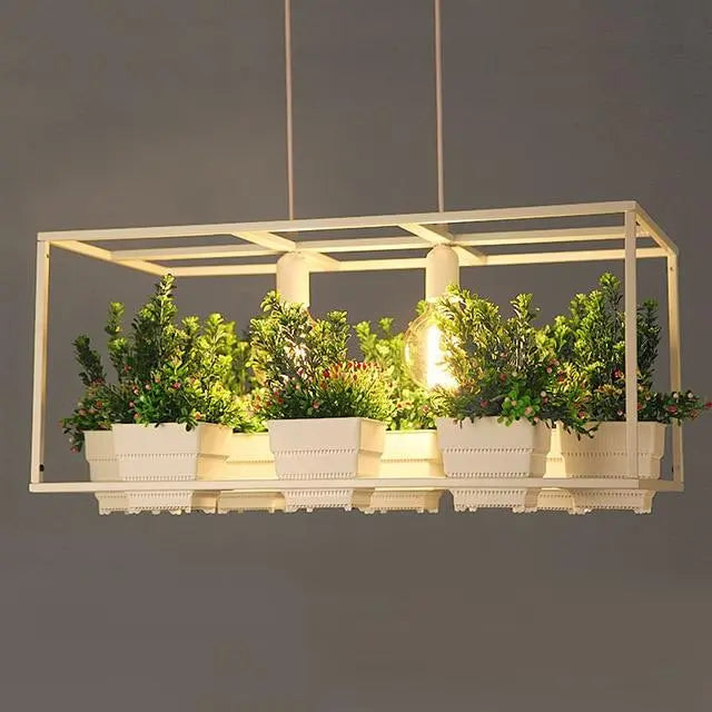 Iron Planter Chandelier 8×E14 65 cm Black White