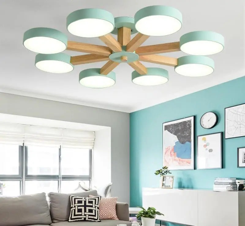 Modern Luxury Multi-Arm Chandelier Metal Wood Acrylic LED