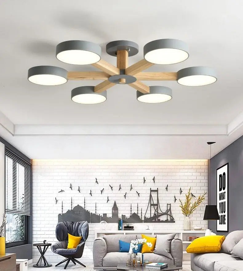Modern Luxury Multi-Arm Chandelier Metal Wood Acrylic LED
