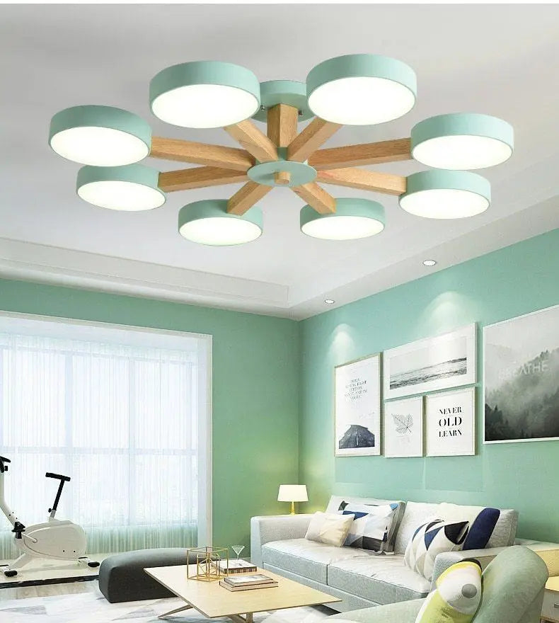 Modern Luxury Multi-Arm Chandelier Metal Wood Acrylic LED