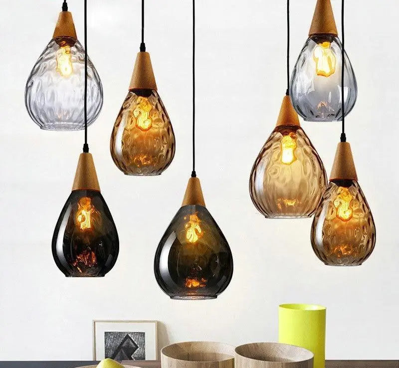 Nordic Teardrop Glass Pendant Light E27 — Cognac, Clear, Black