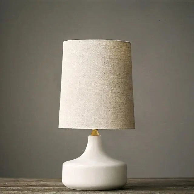 Nordic LED Table Lamp Iron Fabric Shade E27 White Grey