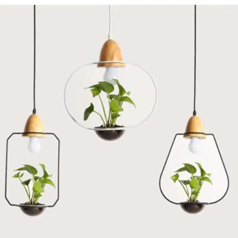 Nordic Plant Pendant Light, Iron, E27, Square/Cone/Round, Black/White