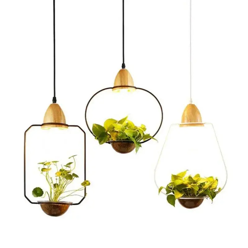Nordic Plant Pendant Light, Iron, E27, Square/Cone/Round, Black/White