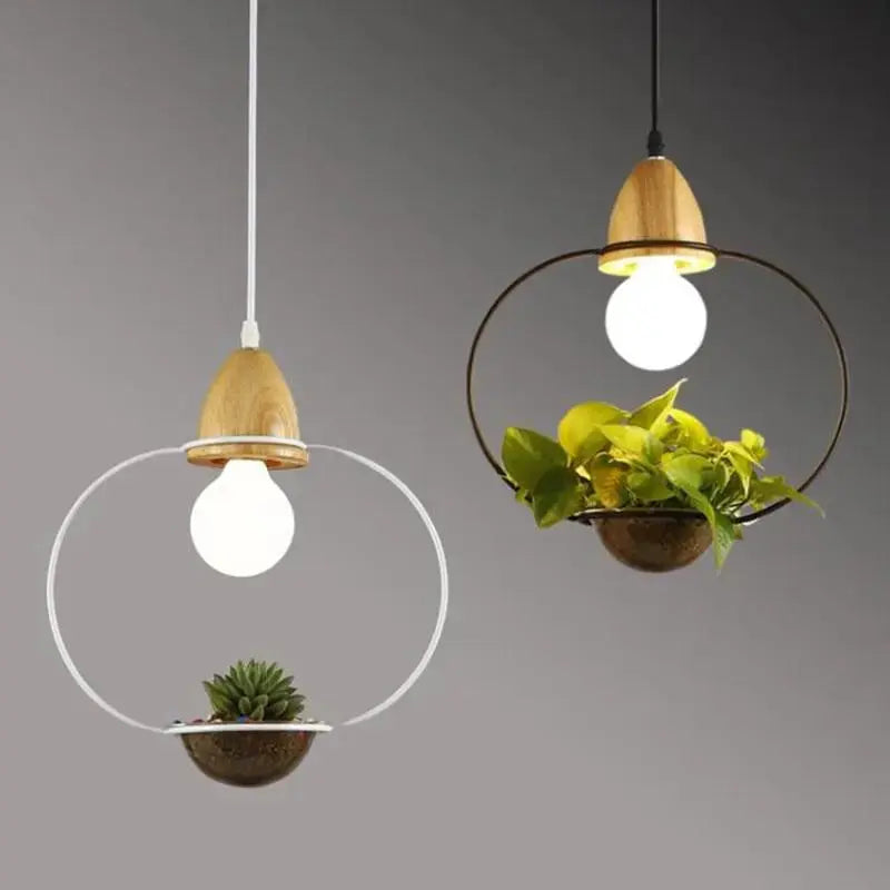 Nordic Plant Pendant Light, Iron, E27, Square/Cone/Round, Black/White