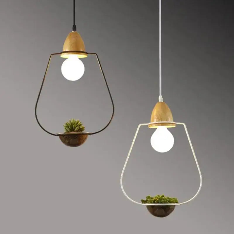 Nordic Plant Pendant Light, Iron, E27, Square/Cone/Round, Black/White