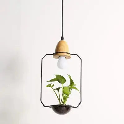 Nordic Plant Pendant Light, Iron, E27, Square/Cone/Round, Black/White