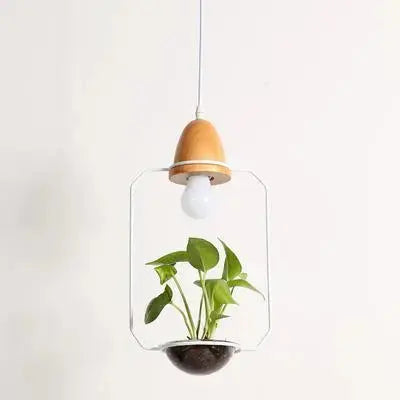 Nordic Plant Pendant Light, Iron, E27, Square/Cone/Round, Black/White