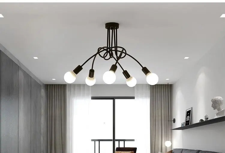 Modern Industrial Loft Chandelier Metal Black E27 120cm