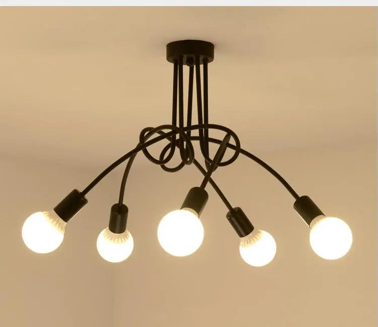 Modern Industrial Loft Chandelier Metal Black E27 120cm