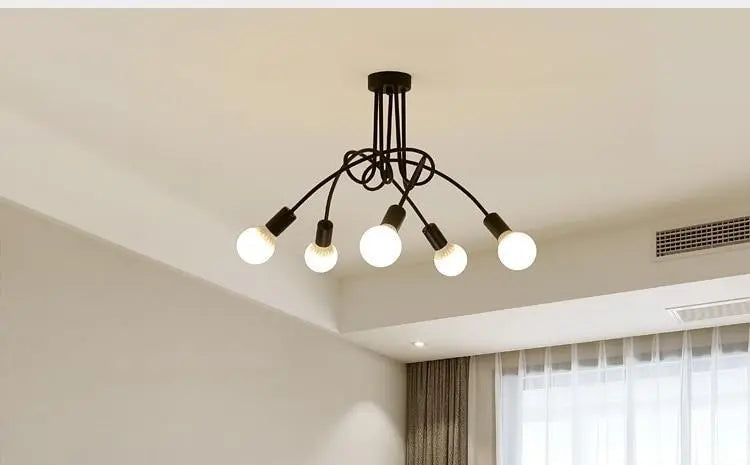 Modern Industrial Loft Chandelier Metal Black E27 120cm