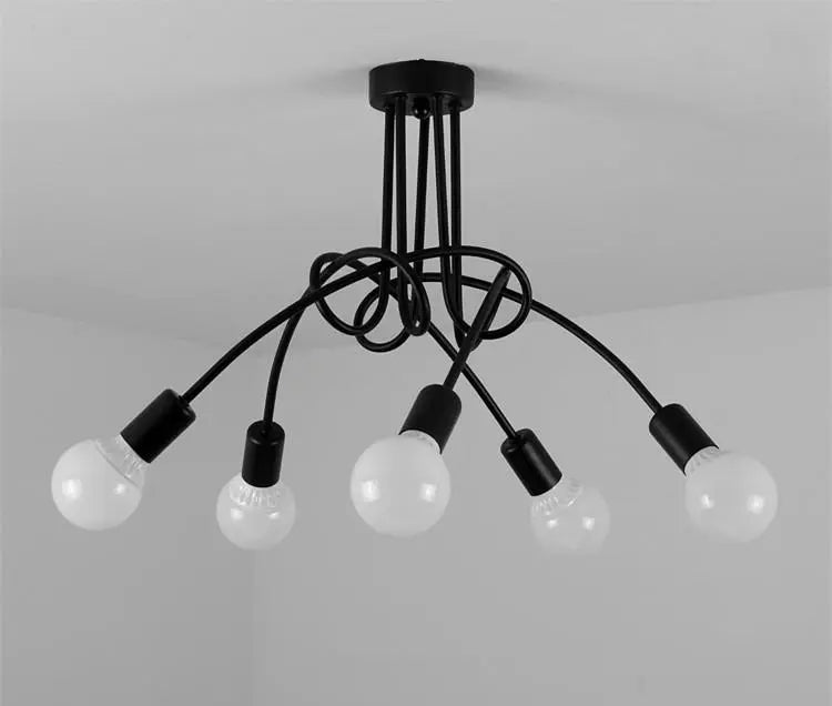 Modern Industrial Loft Chandelier Metal Black E27 120cm