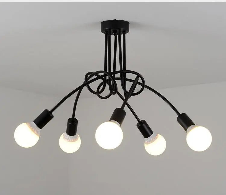 Modern Industrial Loft Chandelier Metal Black E27 120cm