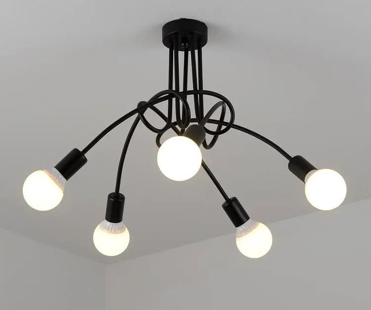 Modern Industrial Loft Chandelier Metal Black E27 120cm