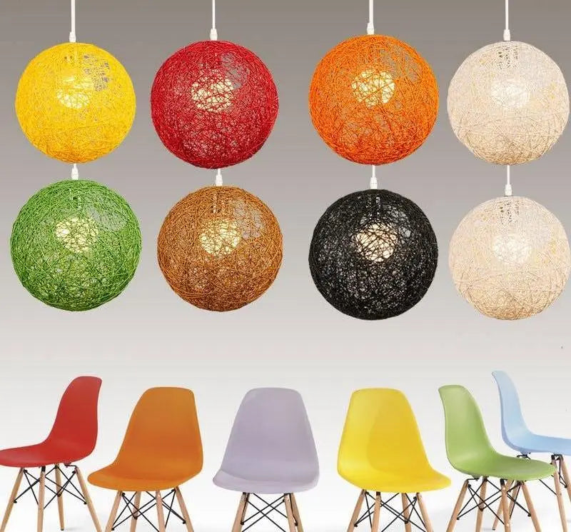Vintage Rattan Pendant Light E27 4 Sizes 12 Colours