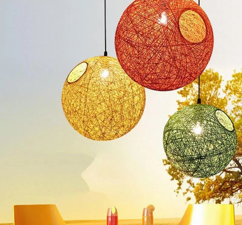 Vintage Rattan Pendant Light E27 4 Sizes 12 Colours