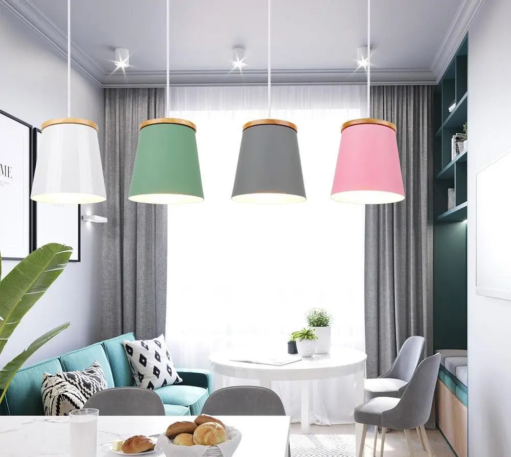 Modern Nordic Pendant Light Rubber Wood Metal E27