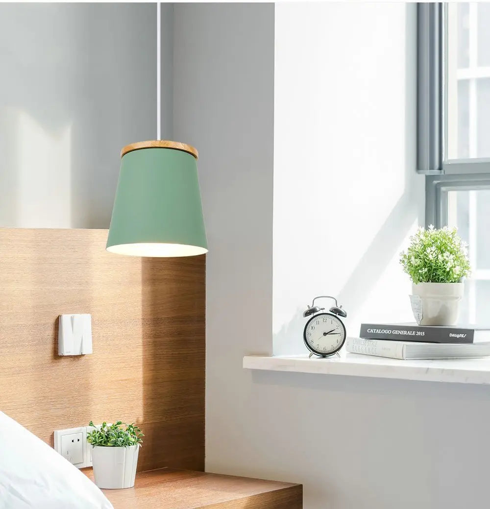 Modern Nordic Pendant Light Rubber Wood Metal E27