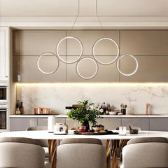 Dimmable Ring Pendant Light Acrylic LED — Remote Control, White or Brown, 3 or 5 Rings