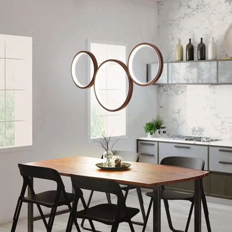 Dimmable Ring Pendant Light Acrylic LED — Remote Control, White or Brown, 3 or 5 Rings