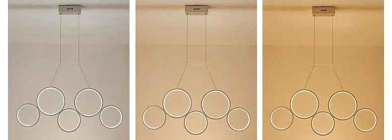 Dimmable Ring Pendant Light Acrylic LED — Remote Control, White or Brown, 3 or 5 Rings