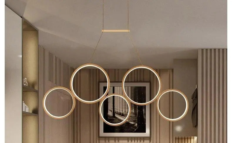 Dimmable Ring Pendant Light Acrylic LED — Remote Control, White or Brown, 3 or 5 Rings
