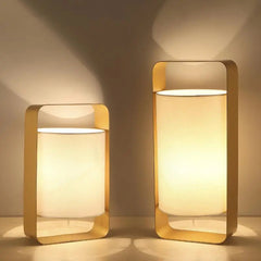 Floating Lantern Table Lamp Metal Frame & Textile Shade E27 — Small or Large
