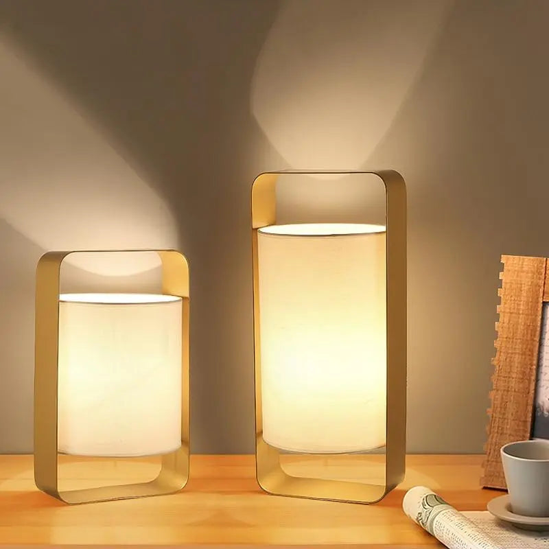 Floating Lantern Table Lamp Metal Frame & Textile Shade E27 — Small or Large