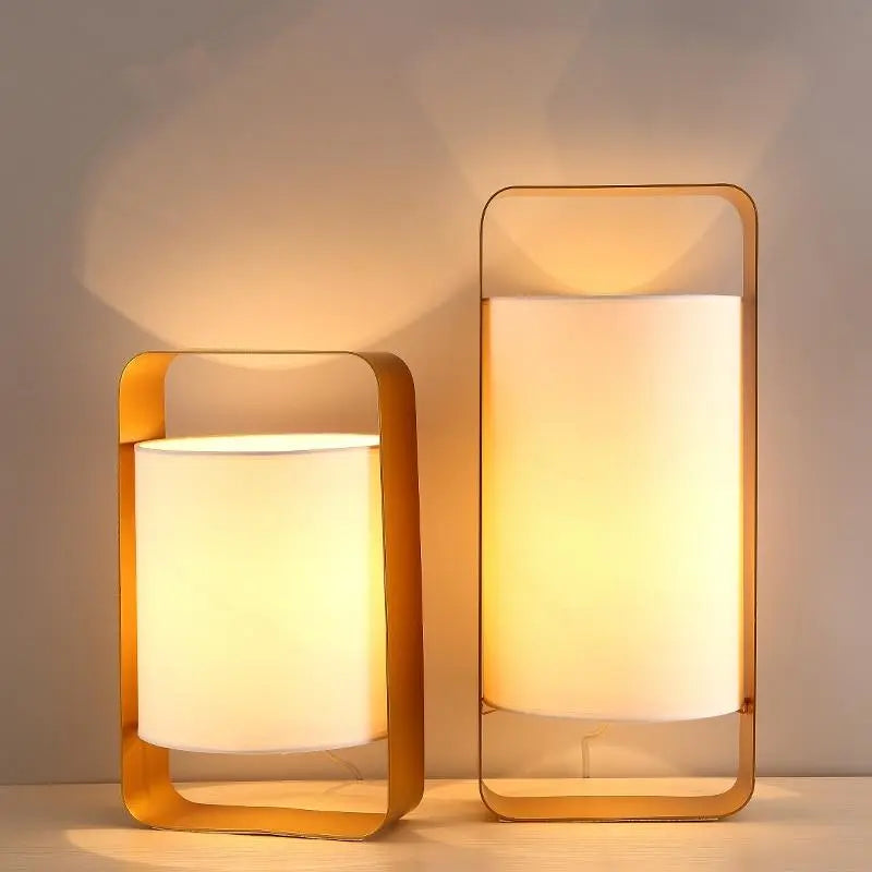 Floating Lantern Table Lamp Metal Frame & Textile Shade E27 — Small or Large