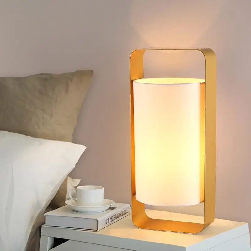 Floating Lantern Table Lamp Metal Frame & Textile Shade E27 — Small or Large