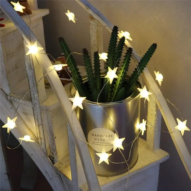 Star LED Fairy Lights, 20 Stars, Warm White, 230cm, Battery