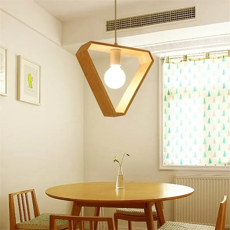 Geometric Wood Pendant Light E27 Triangle Hex Square