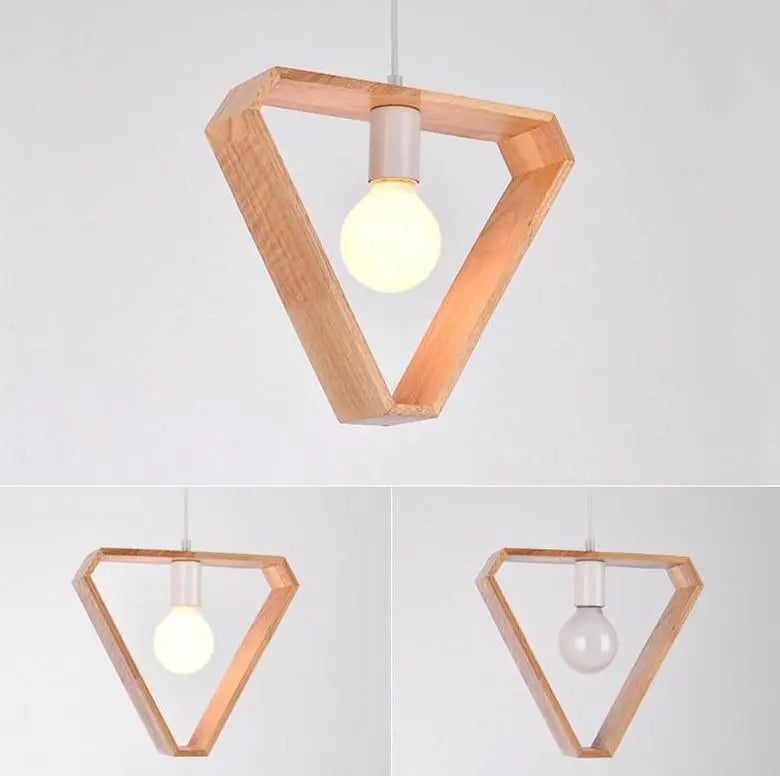 Geometric Wood Pendant Light E27 Triangle Hex Square