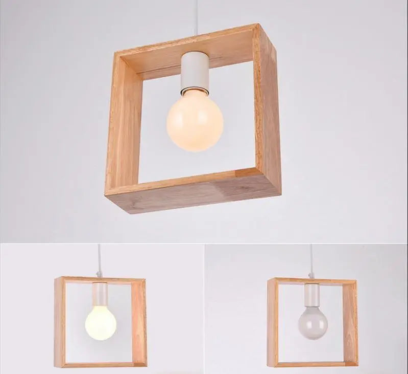 Geometric Wood Pendant Light E27 Triangle Hex Square