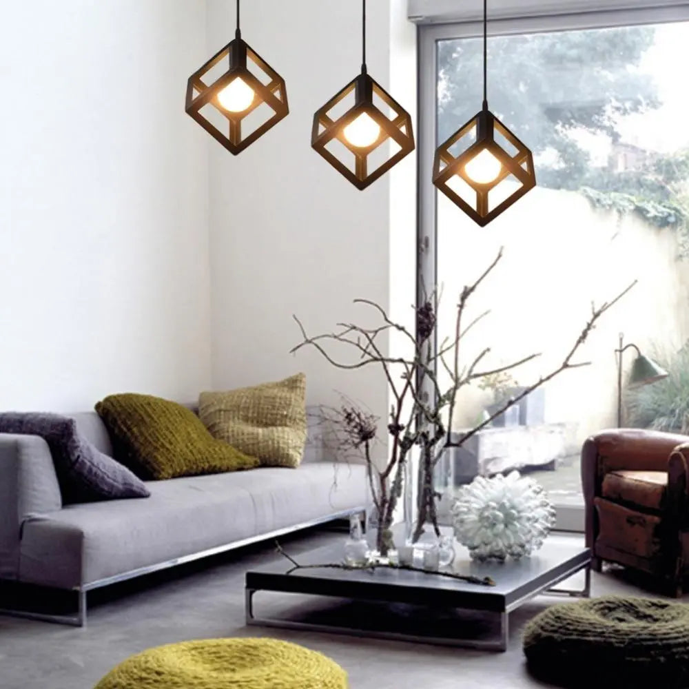 Nordic Geometric Cube Pendant Light Iron E27