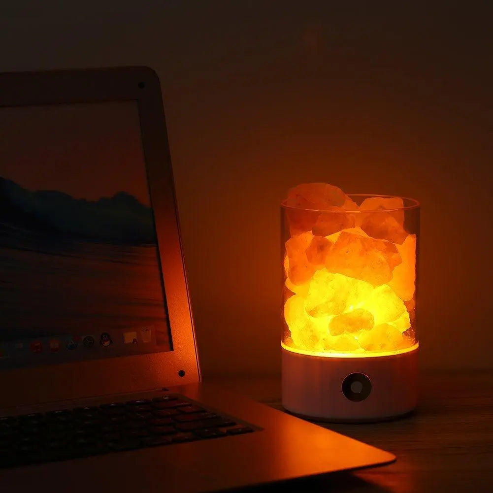 Himalayan Salt Lamp USB Multicolour LED Touch Control — White or Black Base